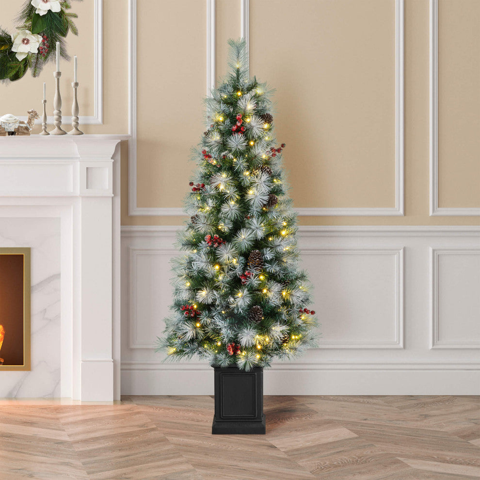Pre-Lit Pine Artificial Christmas Tree, 5', Pinecones/Berries