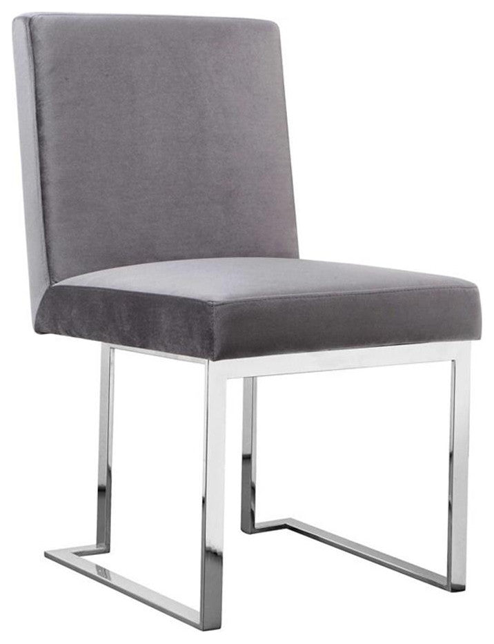 Pangea Home Dexter 18.5" Velvet & Steel Metal Side Chair in Silver (Set of 2)