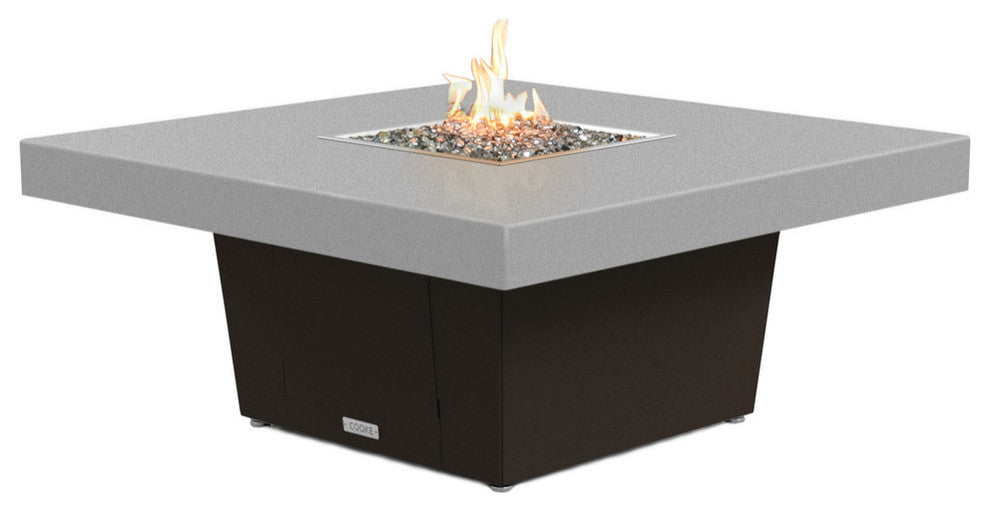 Square Fire Pit Table, 48x48, Chat Height, Propane, Hilltop Grey Top, Bronze