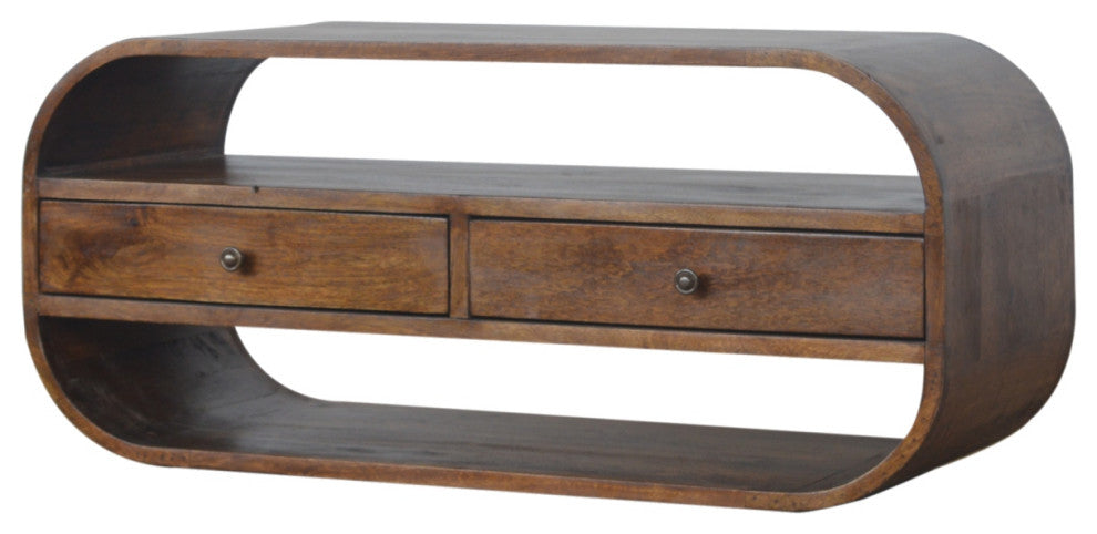 Chestnut Curved Edge Media Unit With 2 Drawers