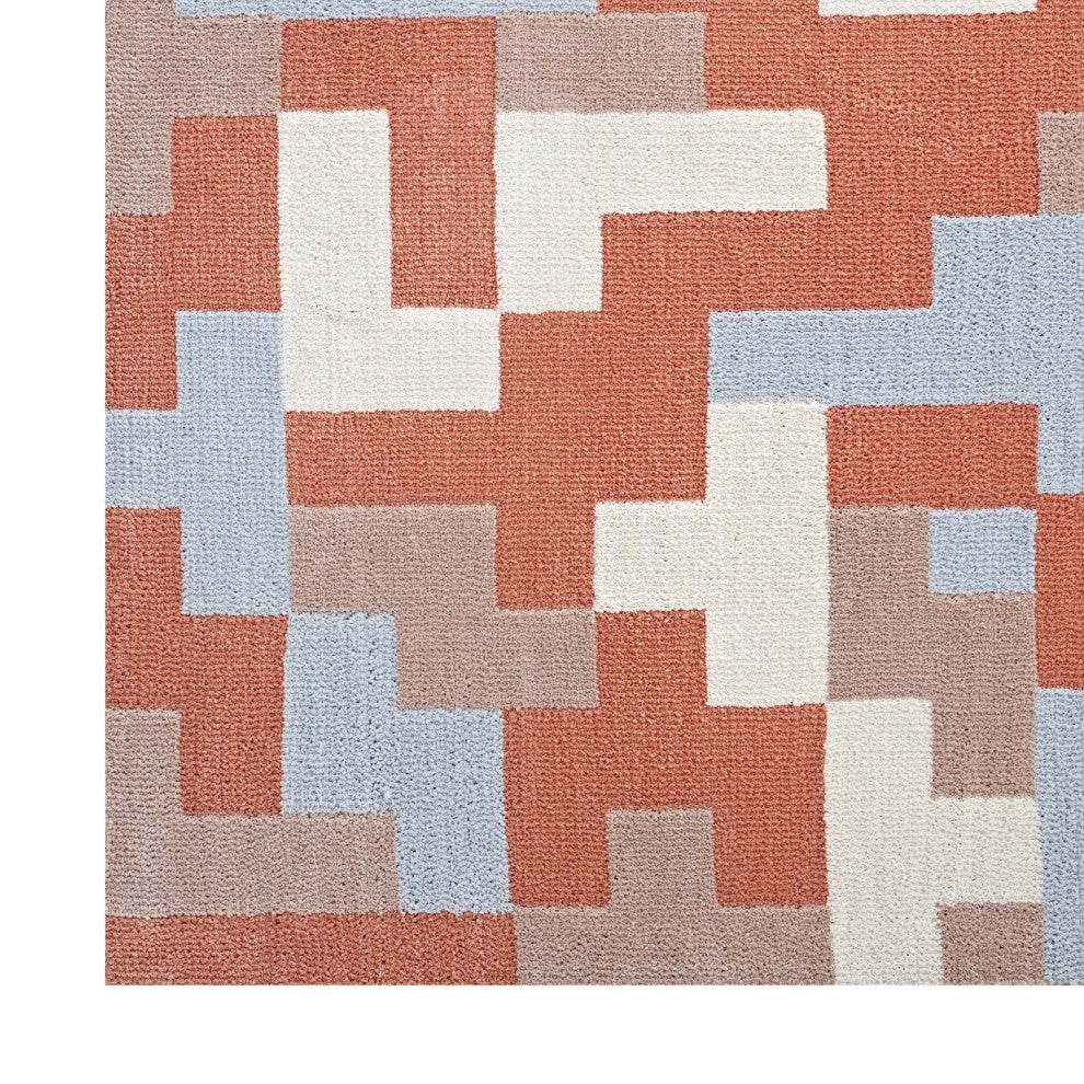 Multicolored Coral and Light Blue Andela Interlocking Block Mosaic 8x10 Area Rug