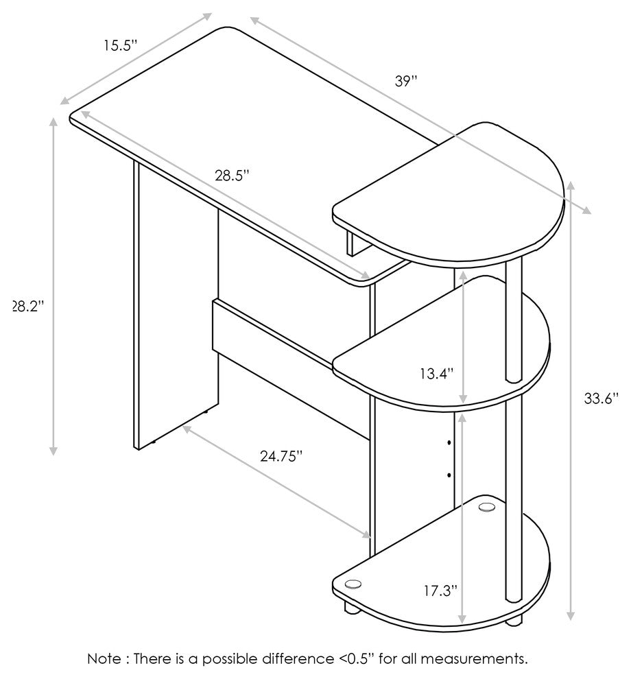 Furinno Compact Computer Desk With Shelves, Columbia Walnut/Black, 11181CWN/BK
