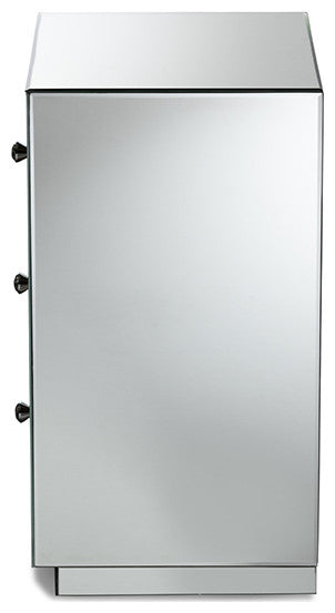 Hollywood Regency Glamour Style Mirrored Three Drawer Nightstand Bedside Table