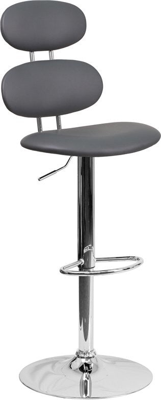 Estella Mid-Back Gray Vinyl Adjustable Barstool Swivel Seat, Footrest