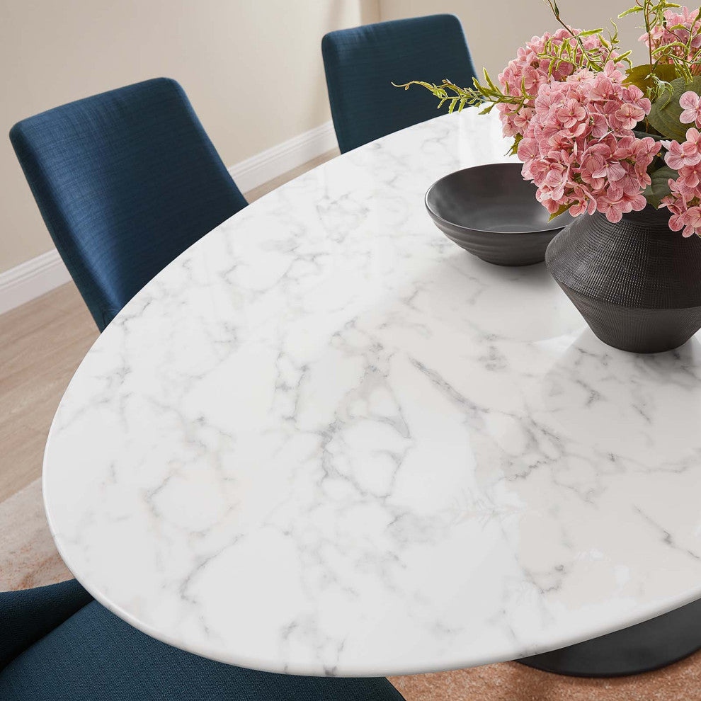 Black White Lippa 78" Oval Artificial Marble Dining Table
