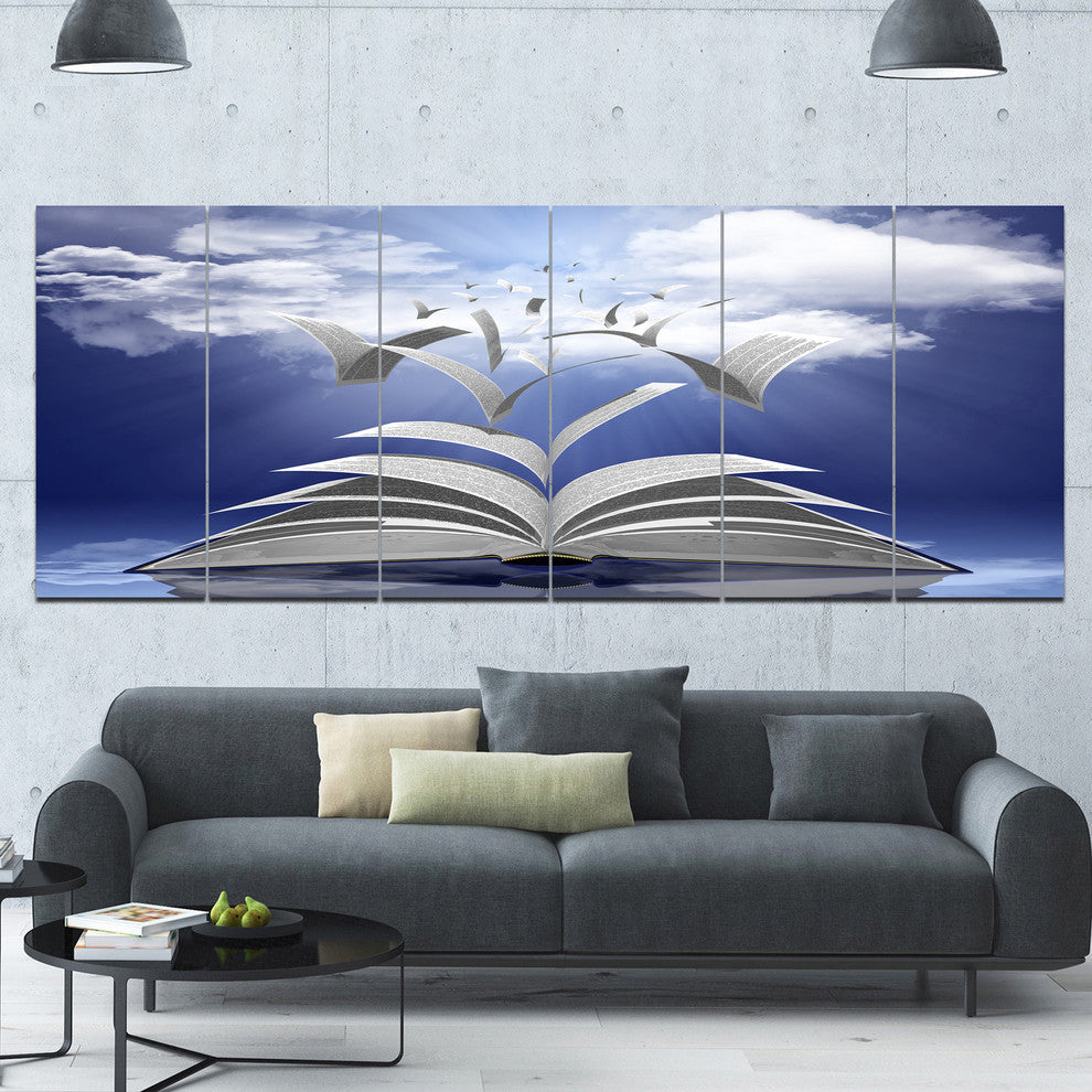 Book Pages Skyward, Abstract Canvas Art Print, 70"x28", 6 Panels