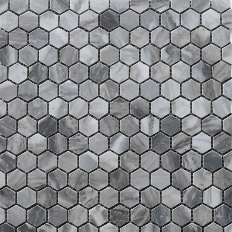 Bardiglio Gray Dark Grey Marble 1 inch Hexagon Mosaic Tile Honed, 1 sheet