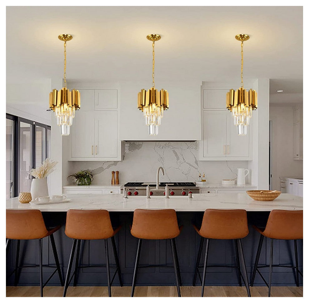 3 Light Gold Fixture Dining Kitchen Island Entryway Crystal Chandelier