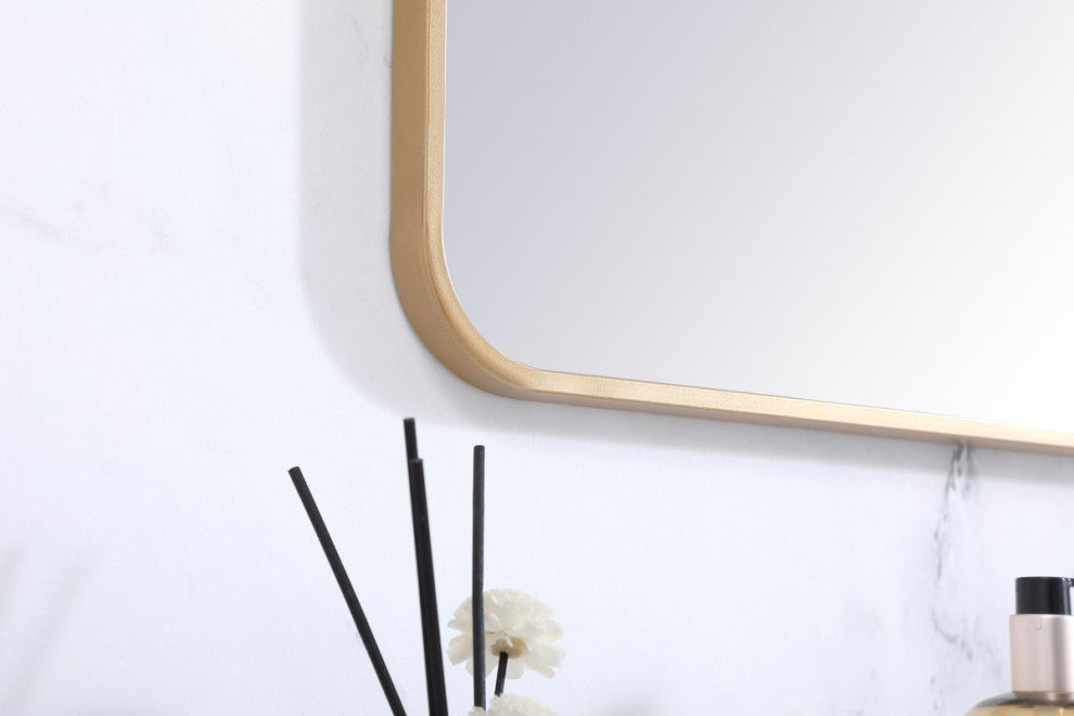Ellis Soft Corner Metal Rectangular Mirror, Brass, 36"x36"