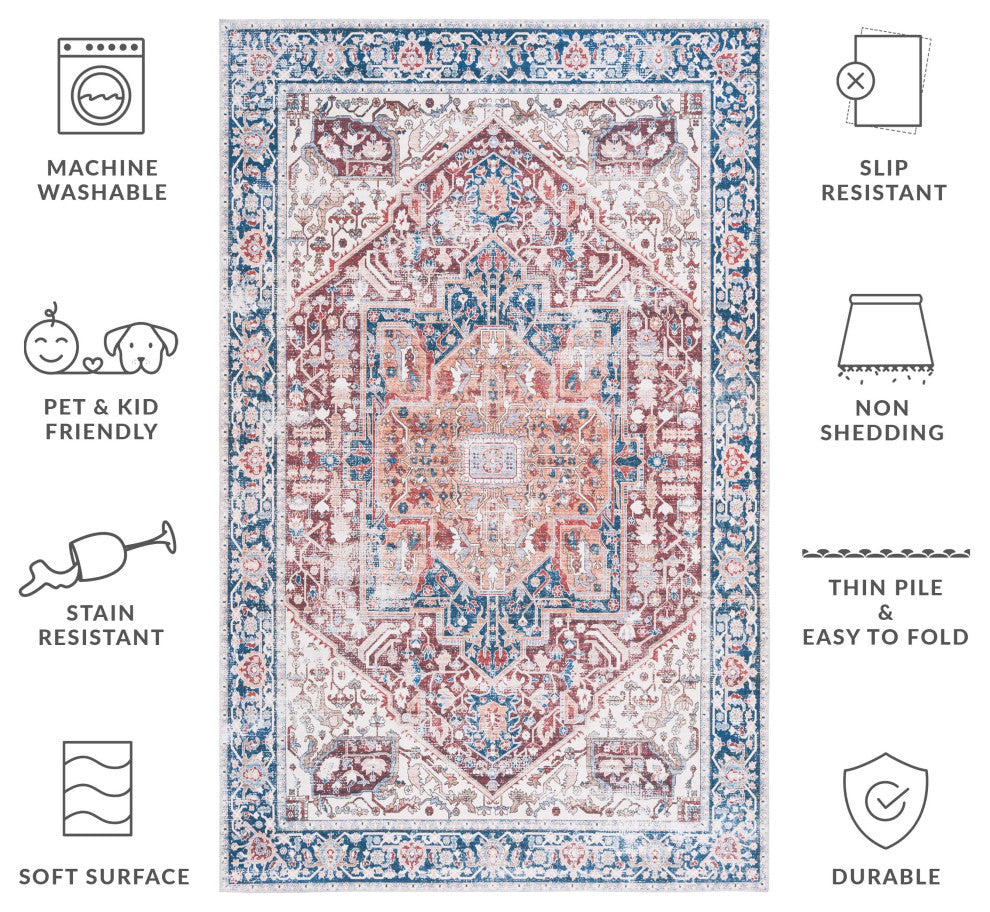 Safavieh Arizona Machine-Washable Collection ARZ109 Rug, Red/Navy, 6' Round