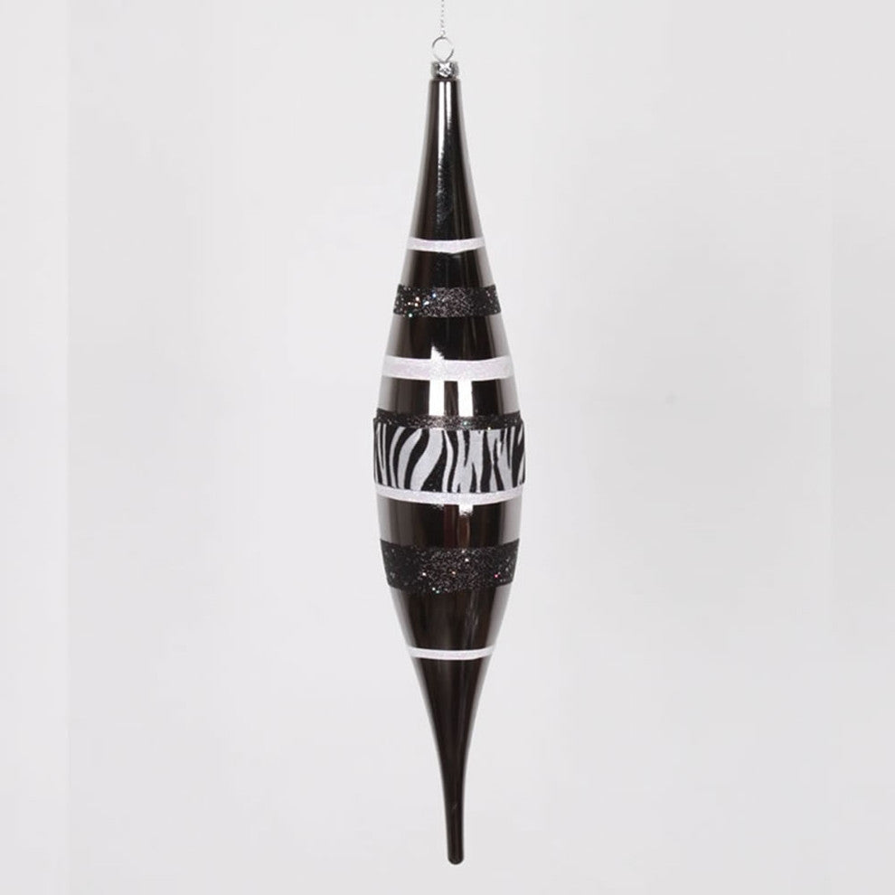 Diva Safari Zebra Print and Stripes Christmas Drop Ornament, Black and White
