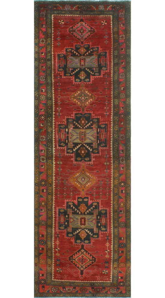 Fine Vintage Distressed Clarice Rust/Gold Runner, 3'7x11'2