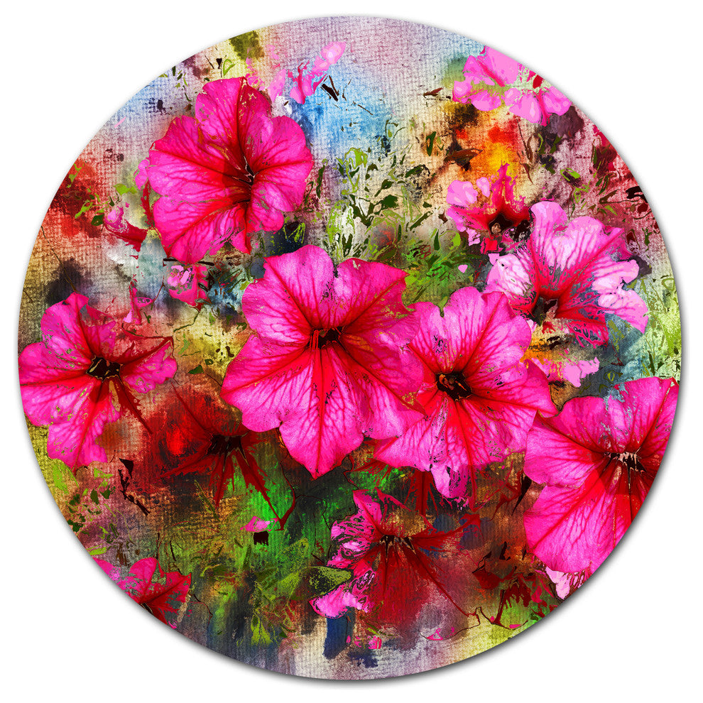 Purple Flowers Composition Watercolor, Floral Round Wall Art, 38"