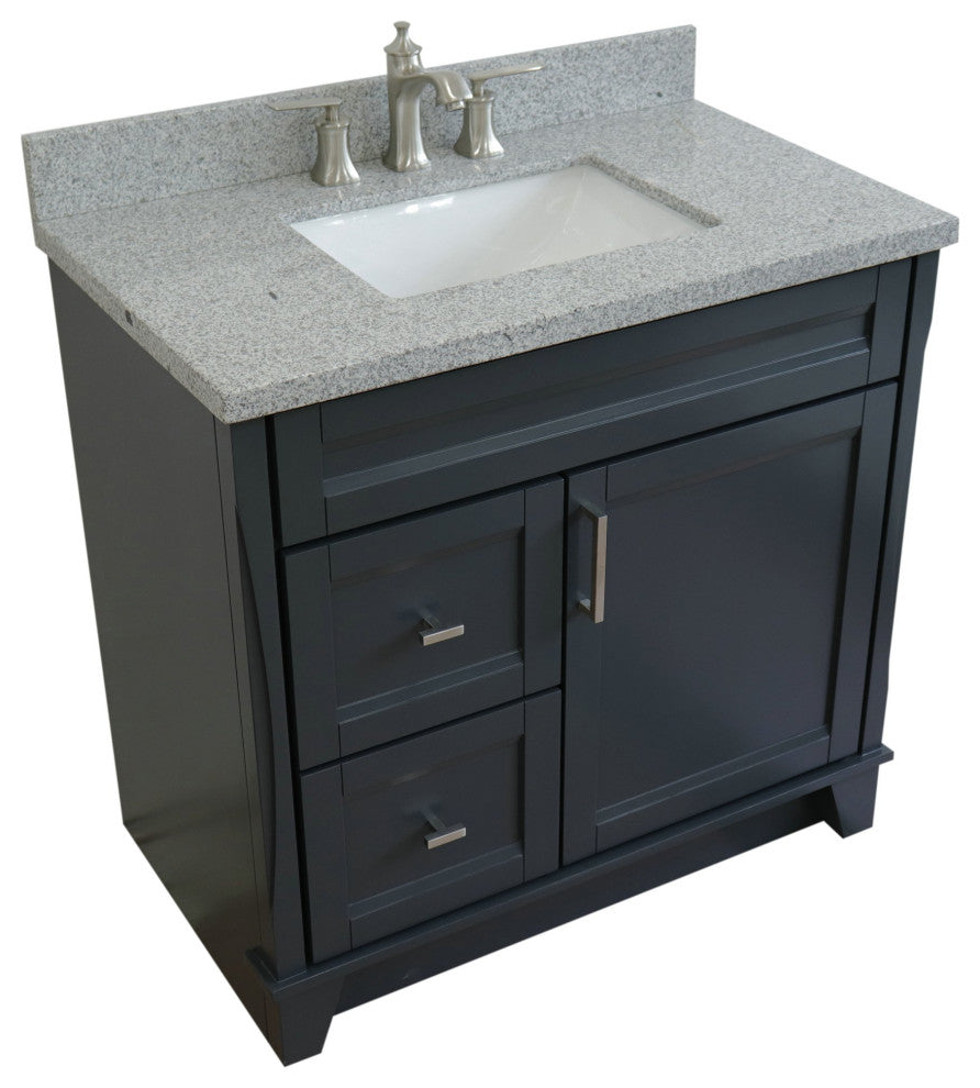 37" Single Sink Vanity, Dark Gray Finish With Gray Granite