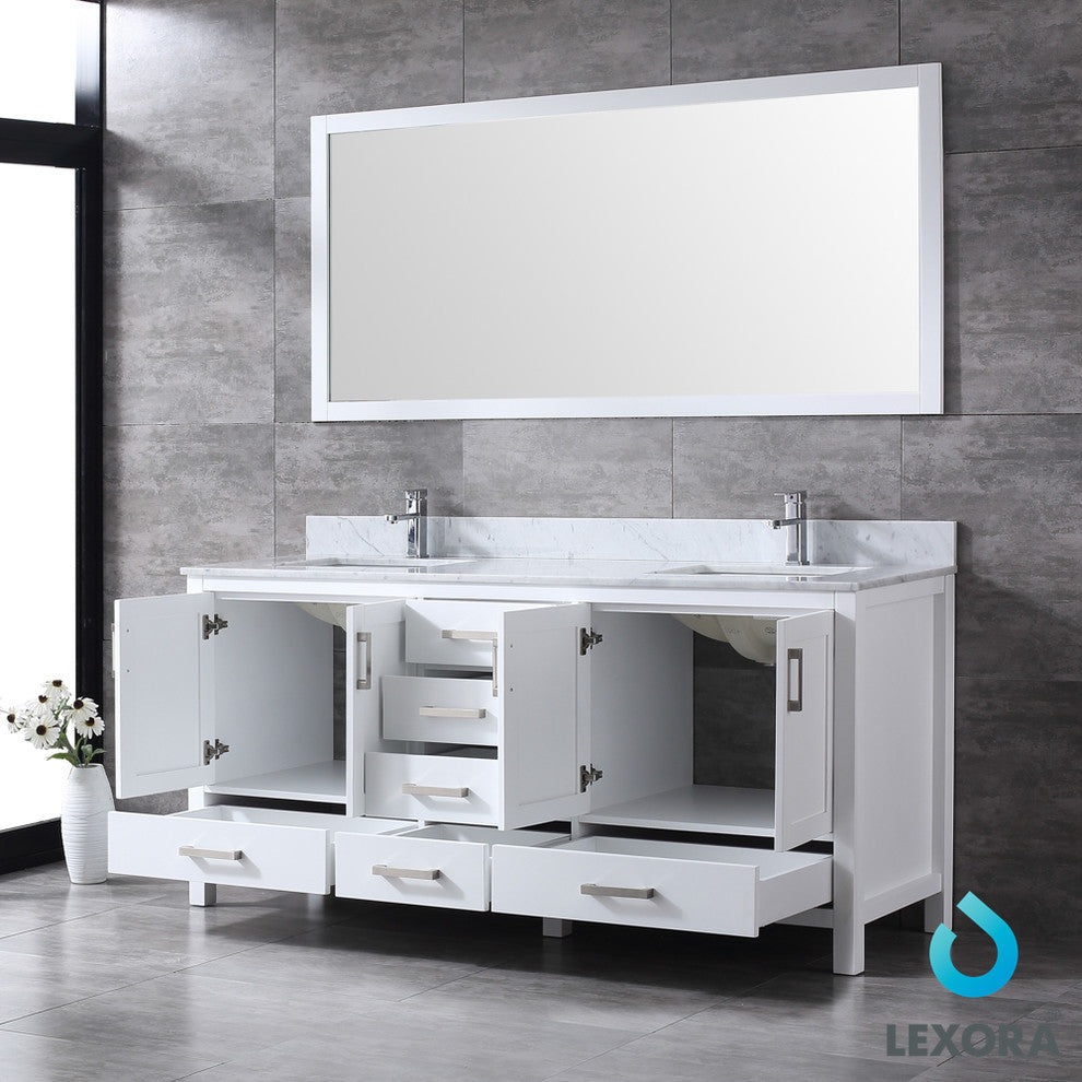72" Double Vanity With Carrera Marble Top, Sinks and 70" Mirror