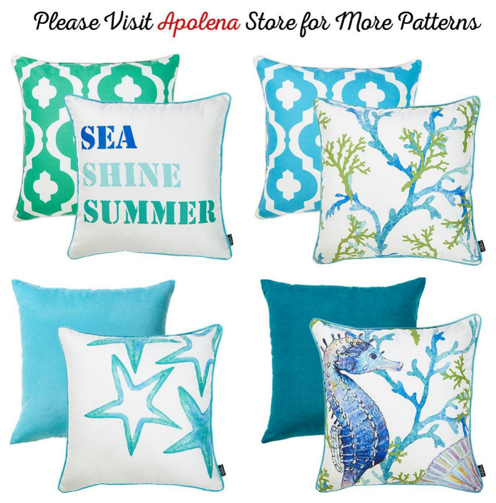 Set Of 4 18" Pumpkin Truck Throw Pillow Cover In Multicolor, Sea Blue