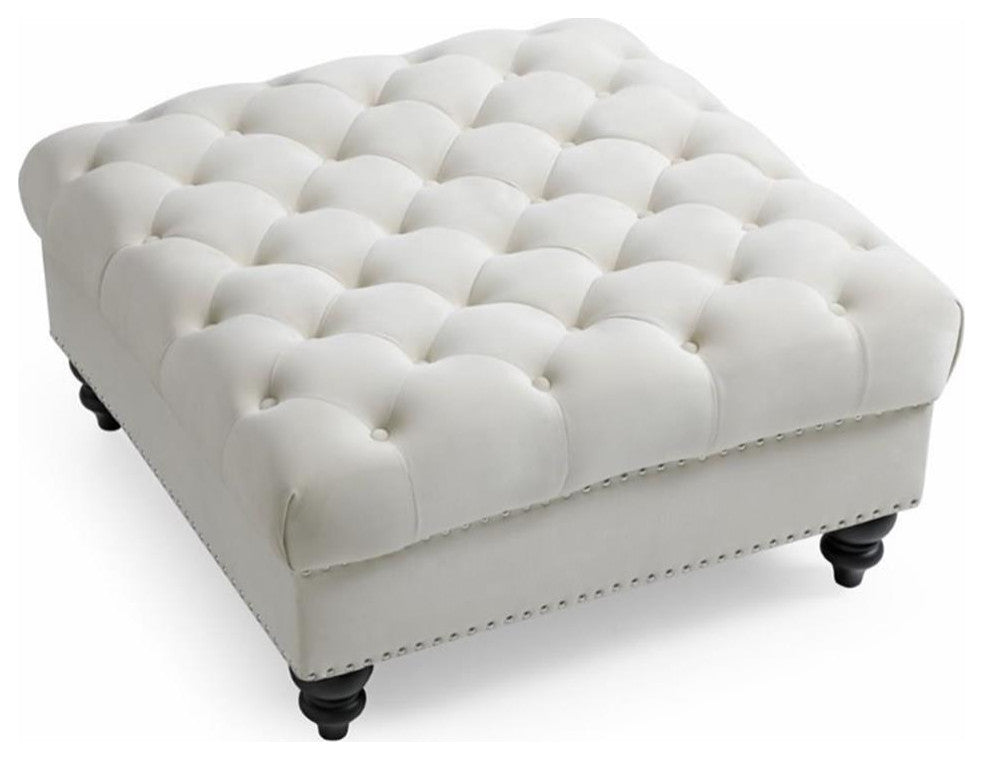 Glory Furniture Nola Velvet Ottoman in Ivory