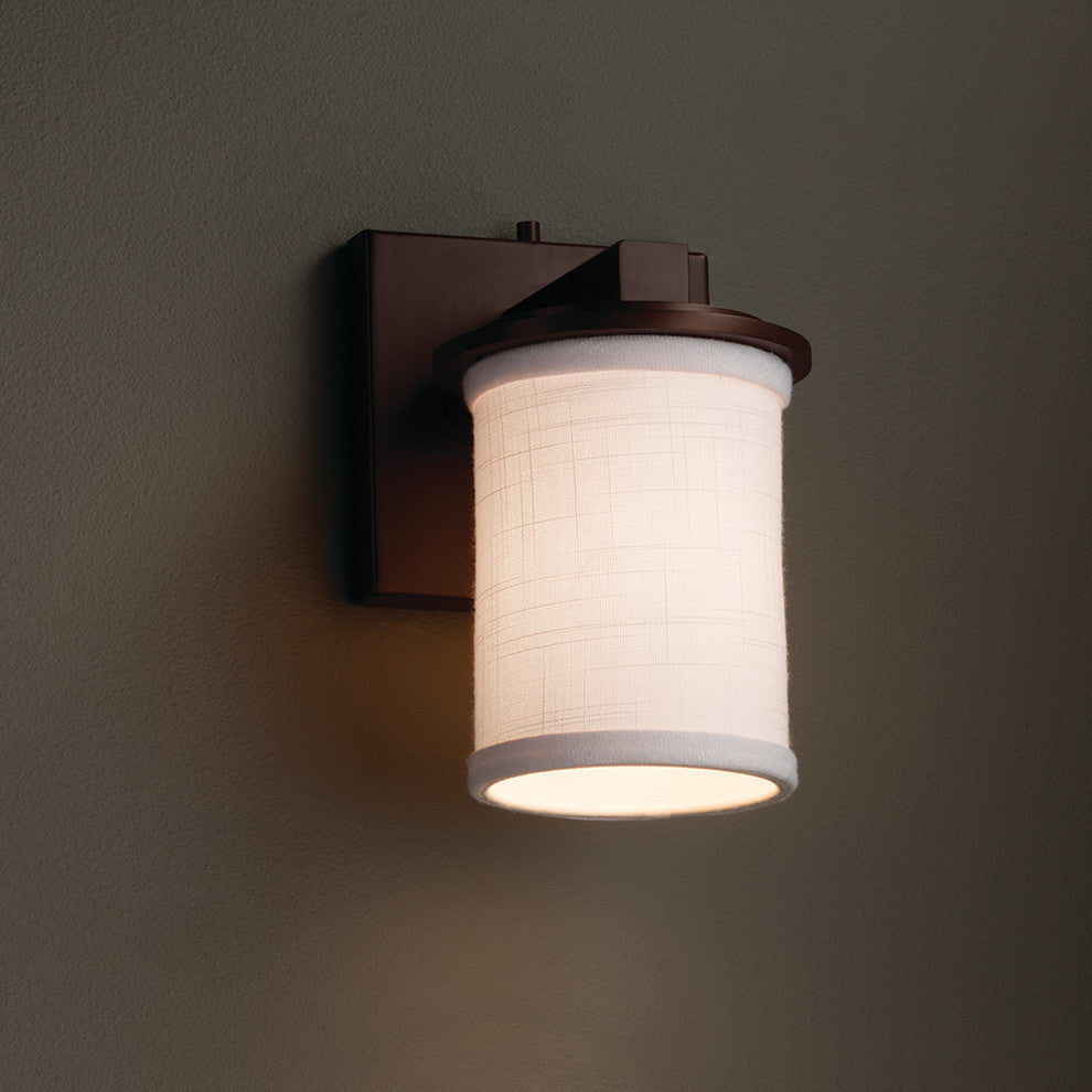 Textile Dakota 1-Light Wall Sconce, Cylinder With Flat Rim, Dark Bronze