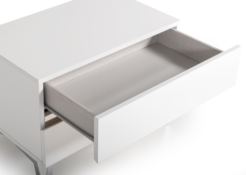 Nova Domus Angela Italian White Eco Leather Bed, Nightstands and Wings, Queen