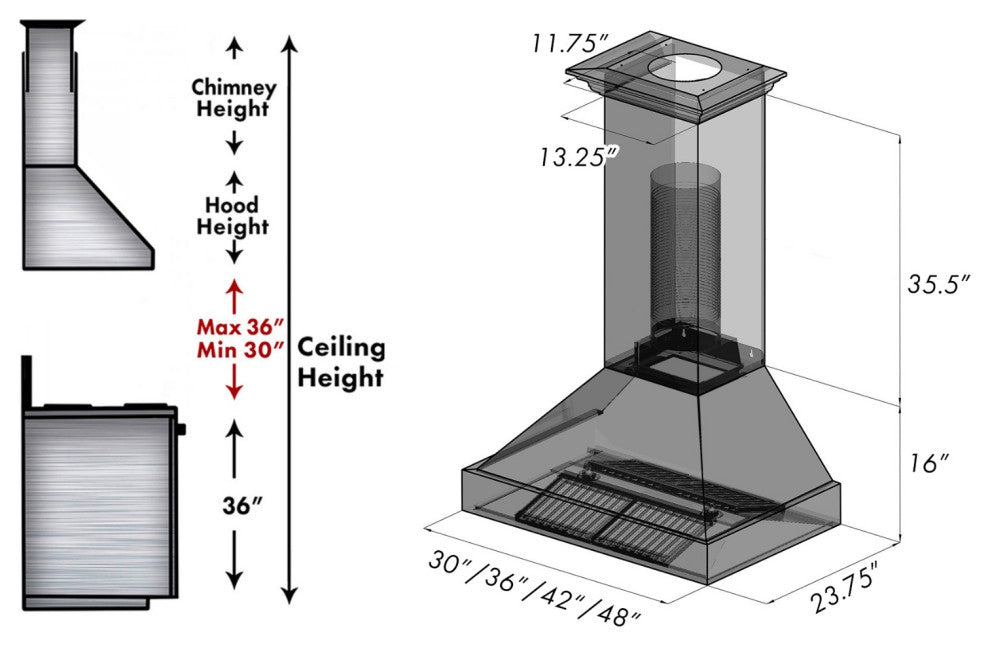 Ducted DuraSnow Stainless Steel Range Hood with Black Matte Shell