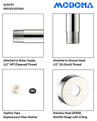 MODONA's 10" Rain Shower Head With 17" ADJUSTABLE Shower Arm, Polished Chrome