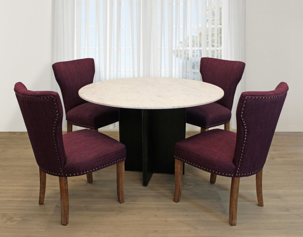 Lavaca 5-Piece Dining Set, 48" Round Dining Table and 2 Sets of Purple Chairs
