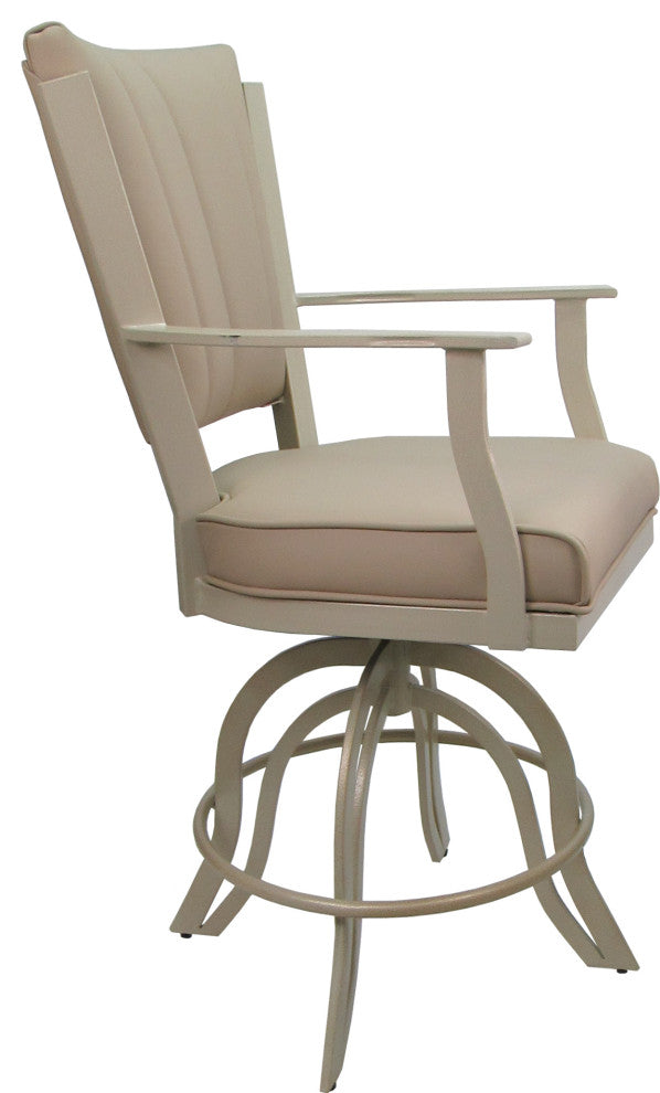 Leather Swivel Tilt Metal Bar Stool - Montana on A-Base, Tan Leather on Beige, 26"
