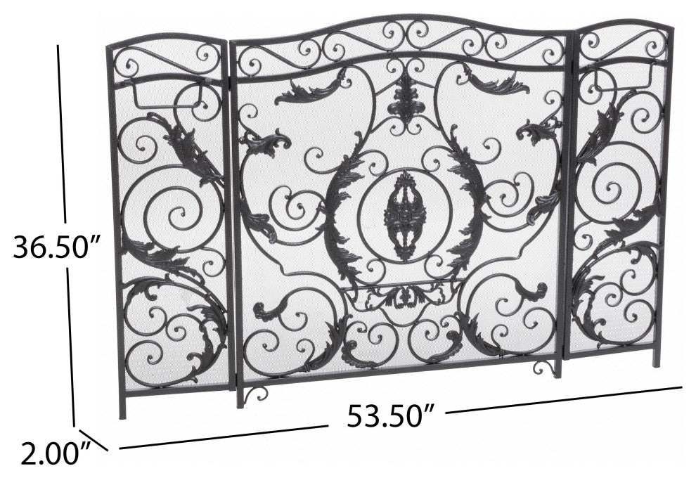 GDF Studio Mariella Floral Iron Fireplace Screen, Silver Finish