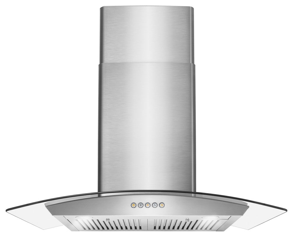 Cosmo Ducted Wall Mount Range Hood, Stainless Steel With Push Buttons, LED