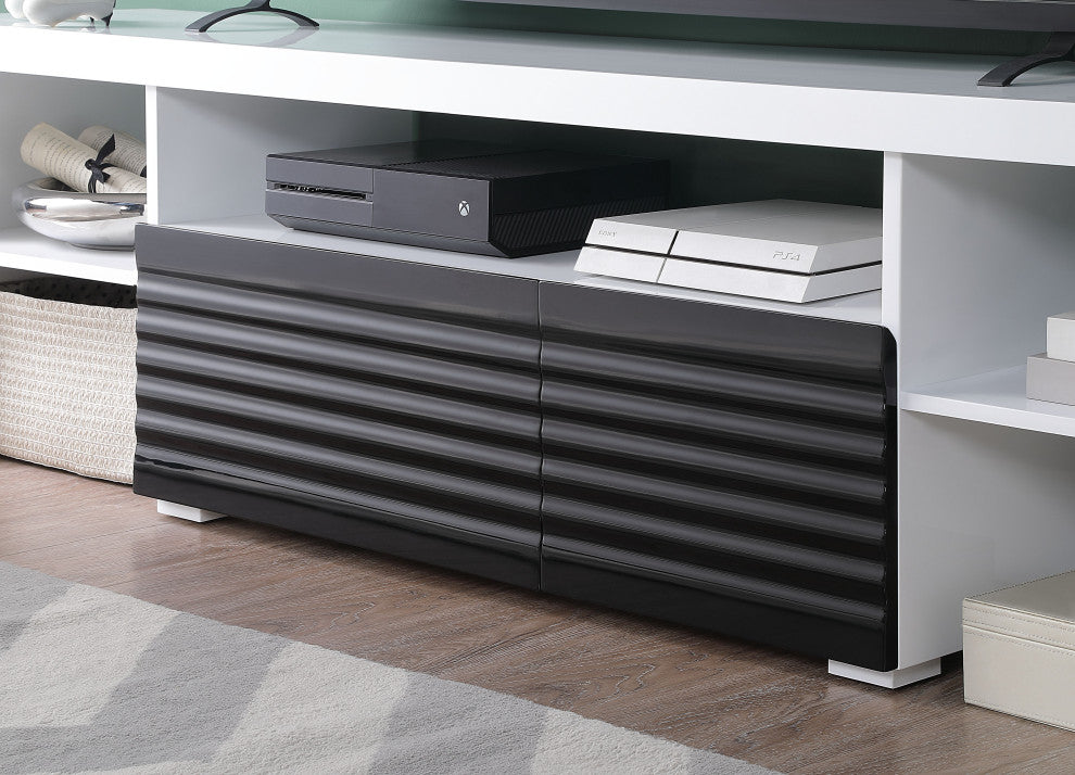ACME Buck II TV Stand, White and Black High Gloss