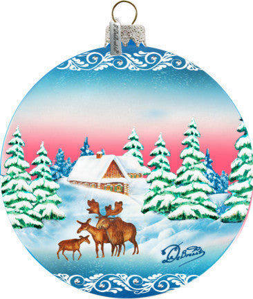 Hand Painted Scenic Glass Ornament Winter Ball