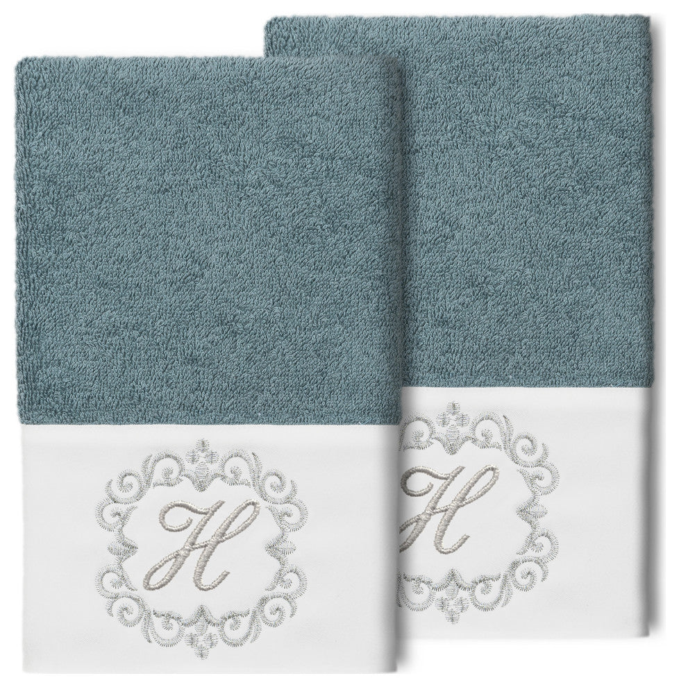 Linum Home Turkish Cotton Monica 2-Piece Embellished Hand Towel Set, Teal