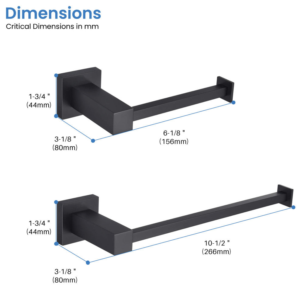 Cube 2-Piece Bathroom Hardware Set, Matte Black