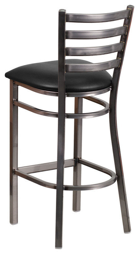 Hercules Series Clear Coated Ladder Back Metal Barstool, Black, Clear