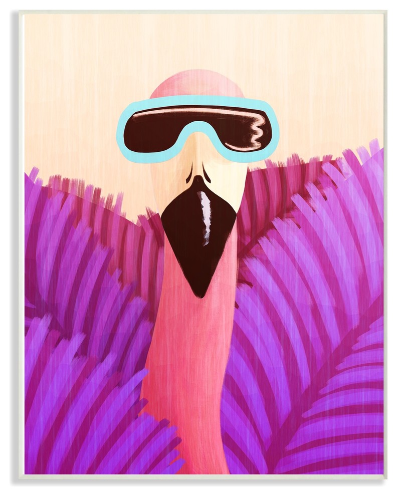 The Kids Room Flamingo in Sunglasses & Purple Leaves Wall Plaque Art, 10"x15"
