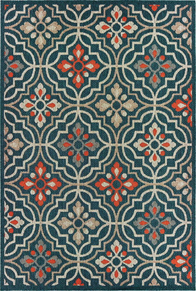 Oriental Weavers Latitude Blue/ Orange Floral Indoor/Outdoor Rug 7'10"X10'
