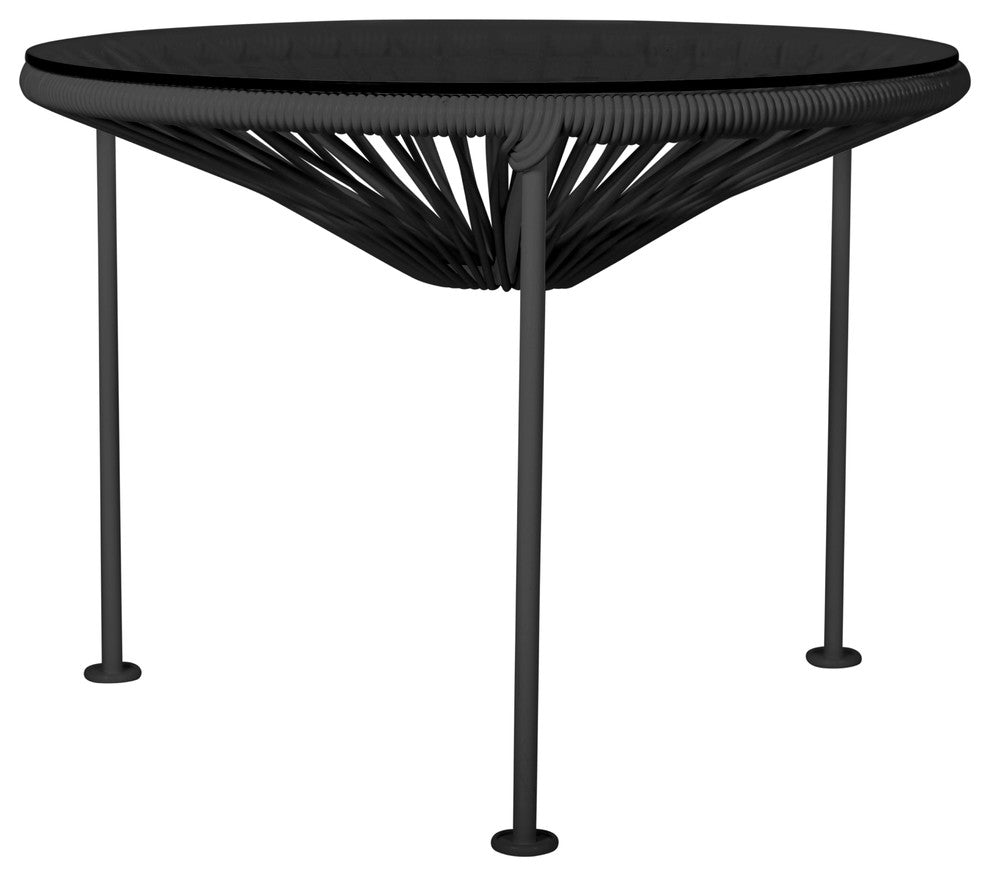 Zicatela Indoor/Outdoor Handmade Side Table, Black Weave, Black Frame