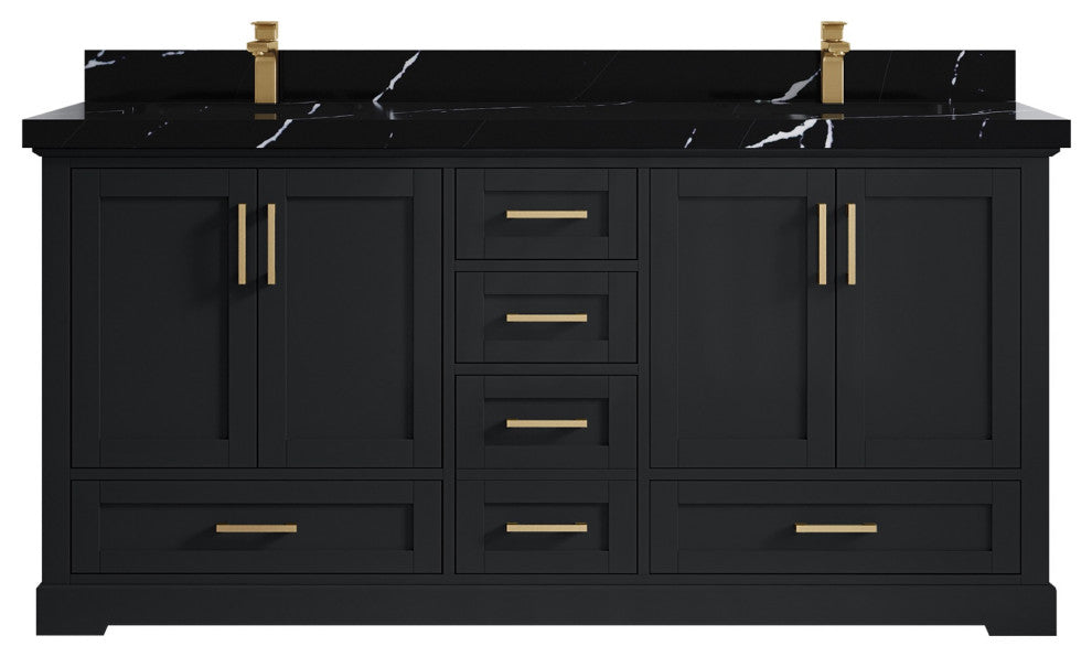 Boston 72" Double Sink Bath Vanity, Wrought Iron 2" Calacatta Black