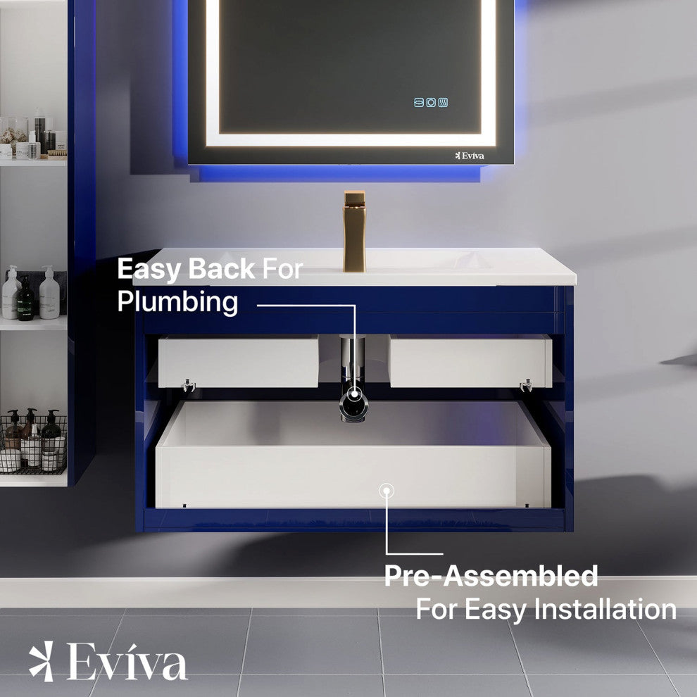 Eviva Joyous 39" Blue Wall Mounted Bathroom Vanity