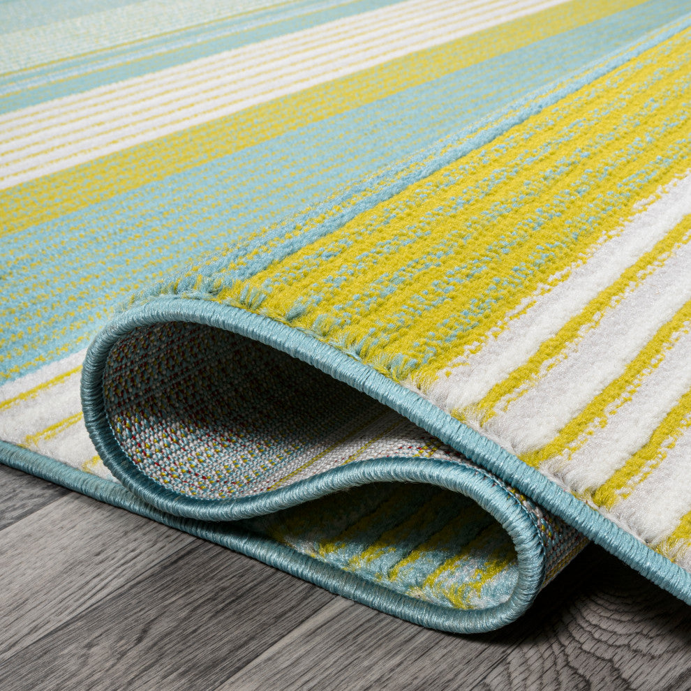 Duxbury Gradient Ticking Striped Green/Blue 2'x8' Runner Rug