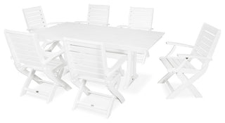POLYWOOD 7 Piece Signature Folding Chair Dining Set, White