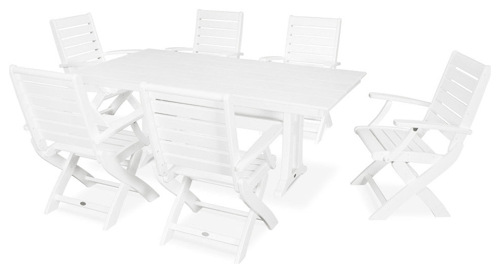 POLYWOOD 7 Piece Signature Folding Chair Dining Set, White