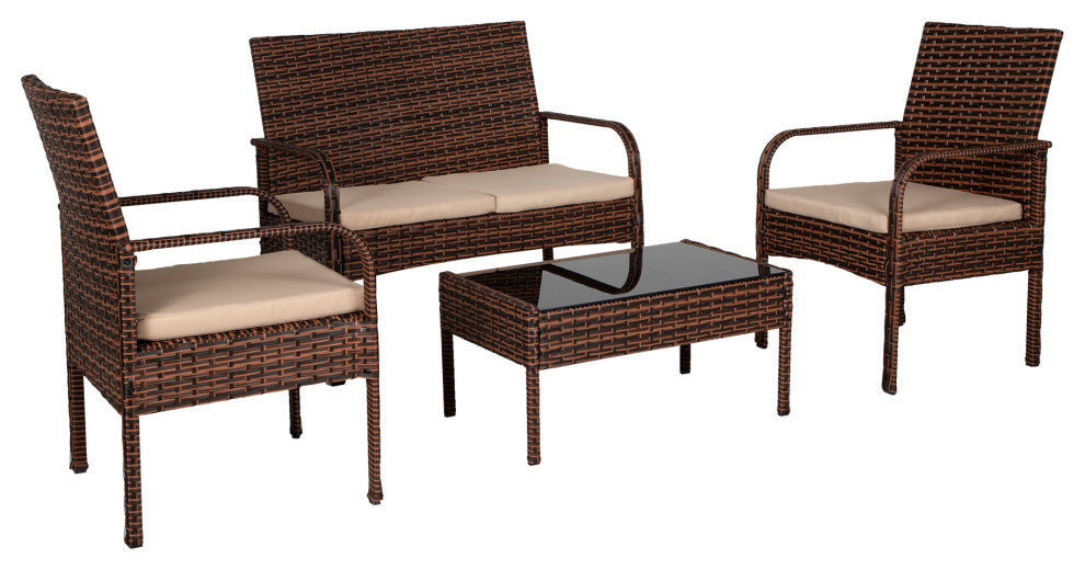 WestinTrends 4PC Outdoor Sofa Wicker Conversation Set Patio Furniture, Brown/Beige
