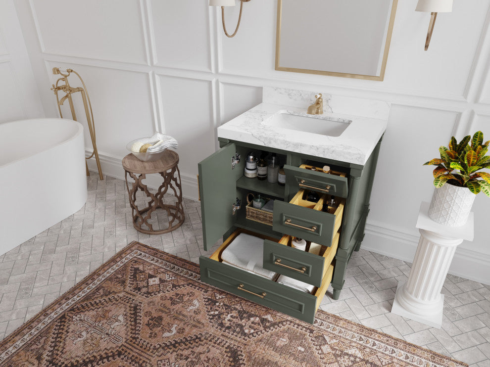 Aberdeen 30 Single Sink Bath Vanity in Pewter Green 2" White Quartz