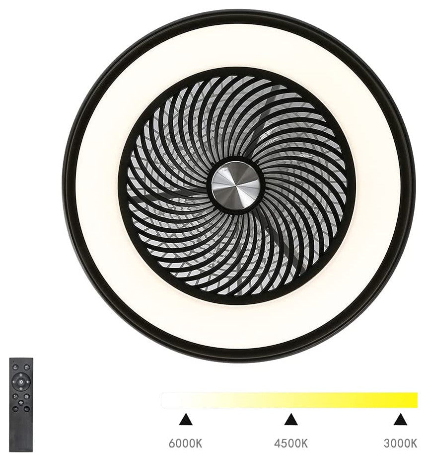 22" Modern Black and White Invisible Blade Ceiling Fan and Light