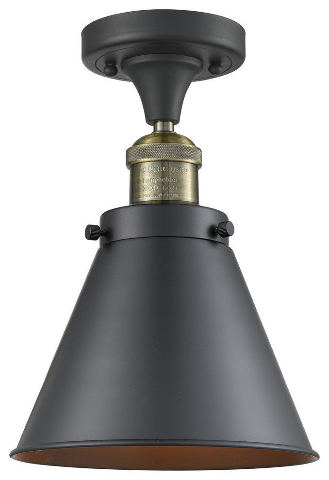 Appalachian 1-Light Semi-Flush Mount, Black Antique Brass, Matte Black