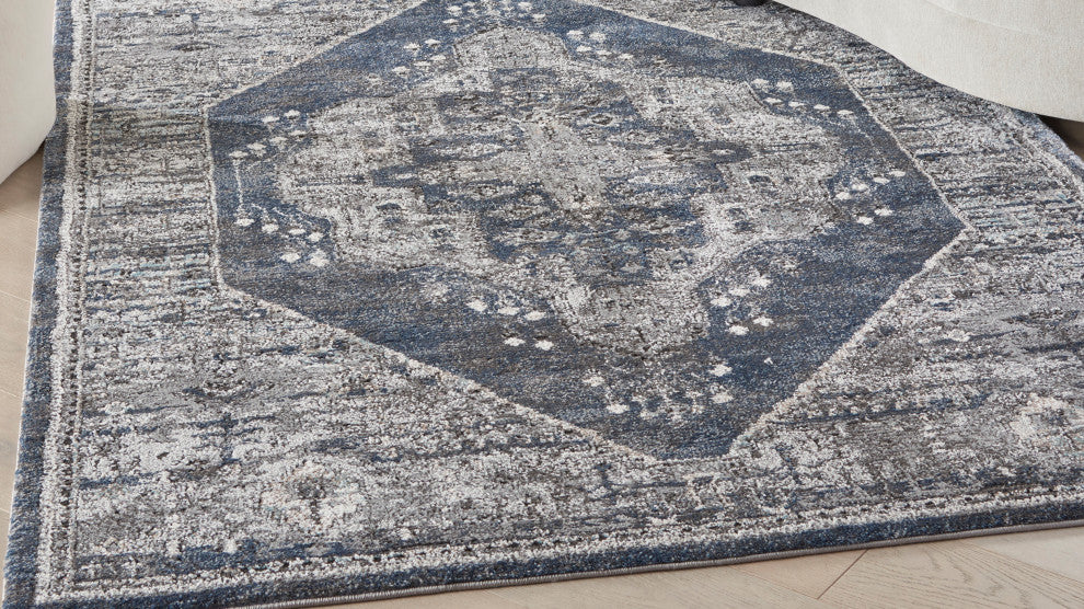 Nourison American Manor French Country Bordered Blue 4' x 6' Area Rug