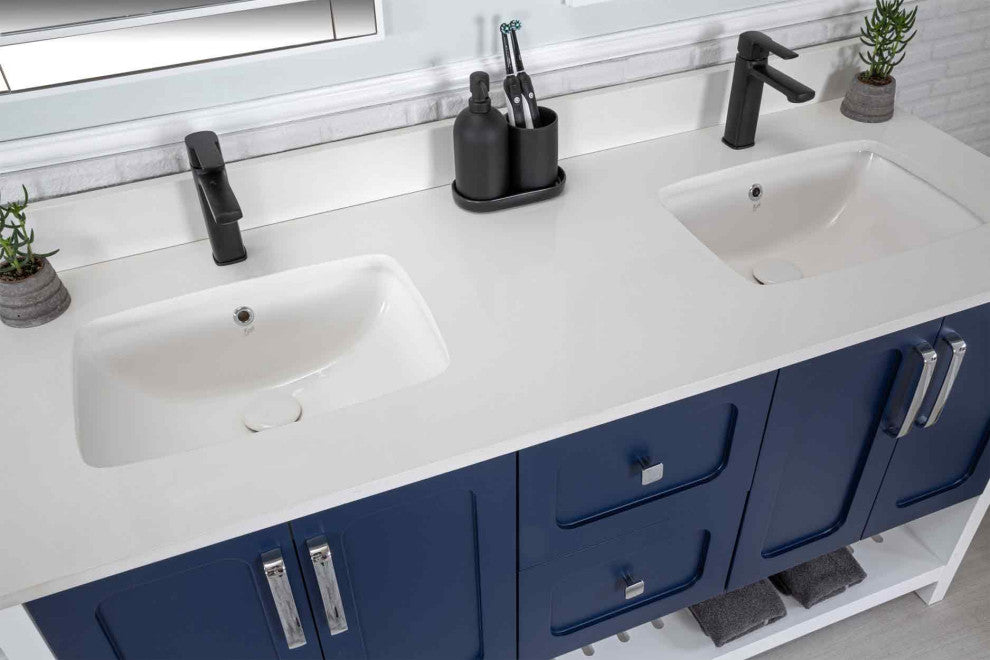Florin Collection 60" Bathroom Vanity With Sink, Mirror, Countertop, Dark Blue