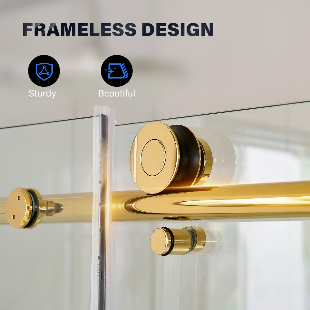 56"“60"Wx76" Frameless Sliding Shower Door With Clear Glass, Titanium Gold