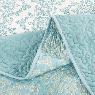 Mystic Quilted 7-Piece Bed Spread Set, Teal/Turquoise, Queen